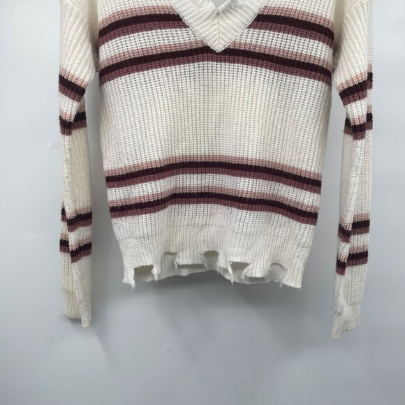 Moral Fiber Womens Striped Knit Sweater V-Neck Distressed Size Large - Picture 3 of 9